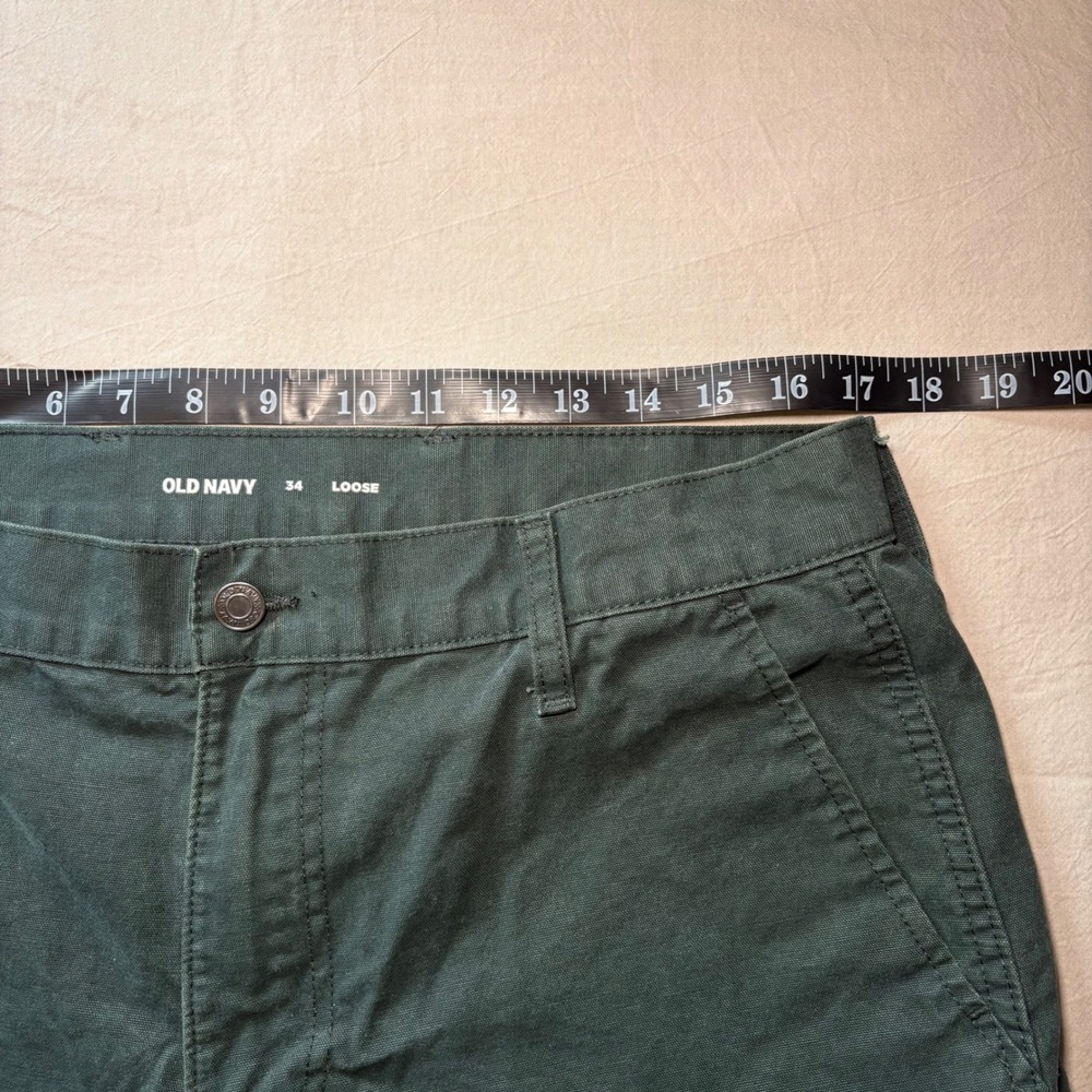 Old Navy Mens 34 Loose Fit Carpenter Shorts Forest Green Cotton Canvas Utility - Picture 5 of 6